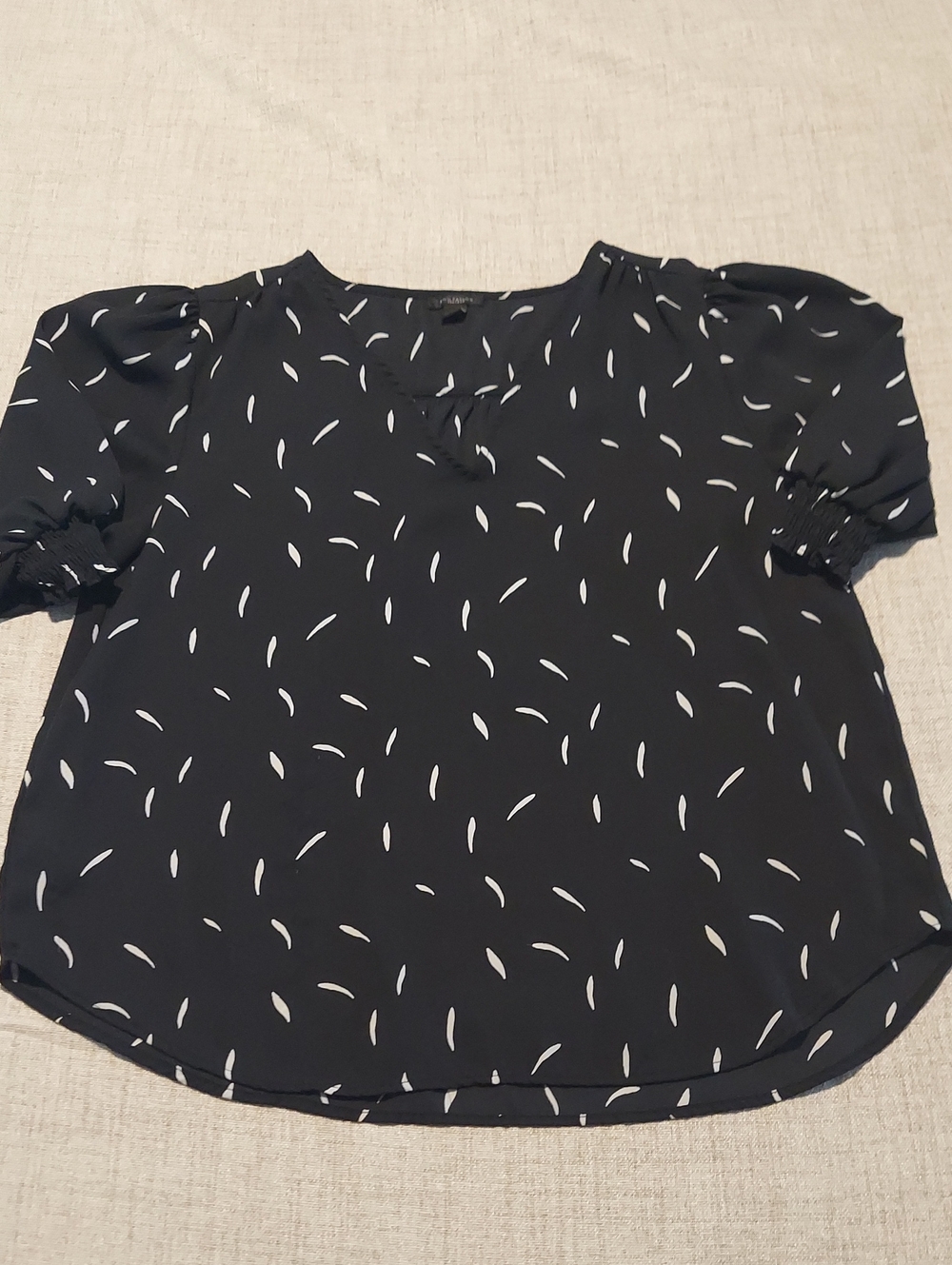 Ann Taylor Factory Black Blouse with White Leaf Print
